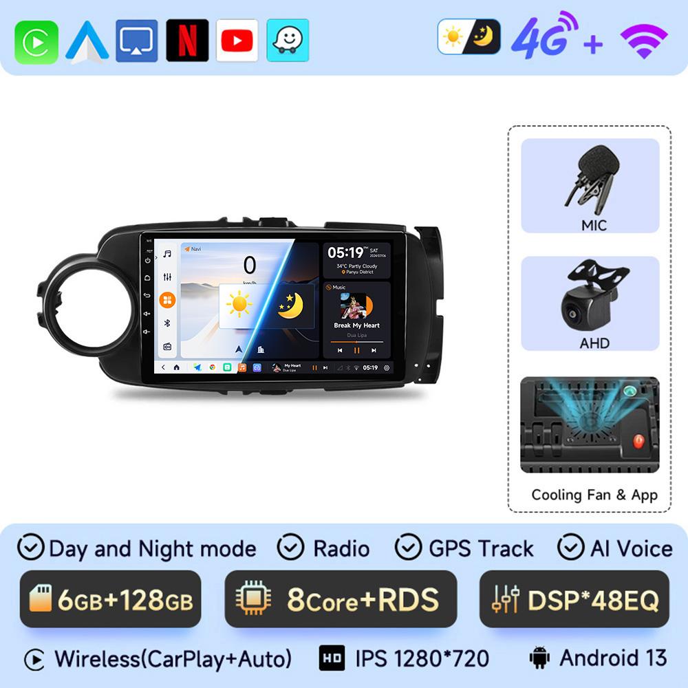 JIUYIN 9inch Android 13 Car RadioFor Toyota Yaris 2012 - 2017 Multimedia Player Android Auto Wireless Carplay GPS  2Din DVD