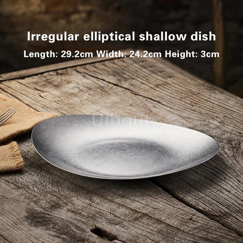 Creative irregular plate High-end stainless steel outdoor tableware Western-style dinner plates Vintage alien-shaped plate