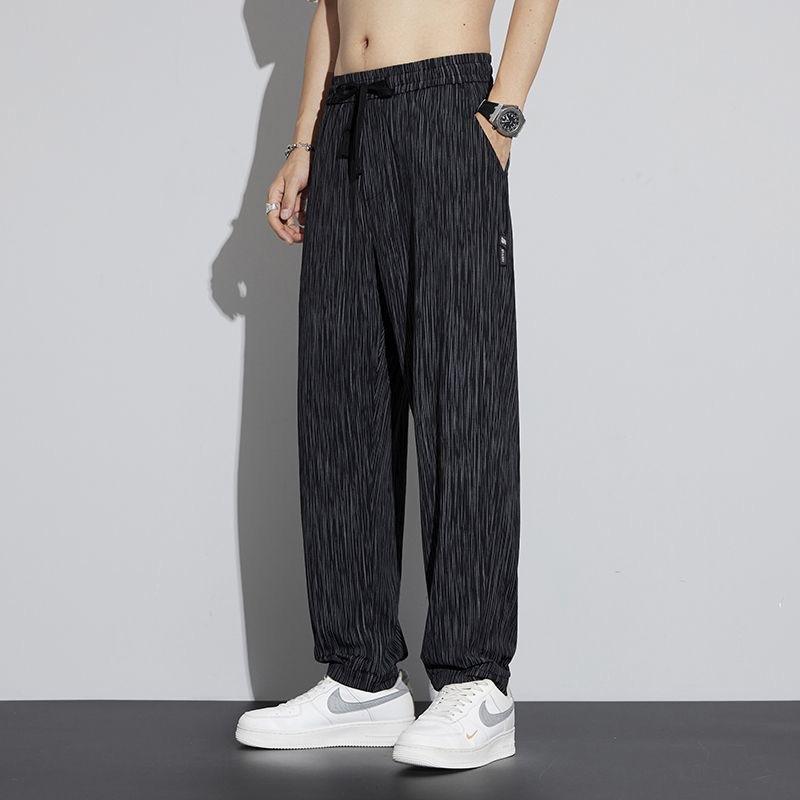New ice silk drape casual pants men's summer thin quick-drying nine-point pants loose