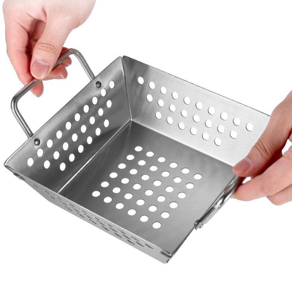 Double Handle Stainless Steel Grilling Tray Anti-rust Non-stick French Fries Fryer Basket Drainable Hollow Design