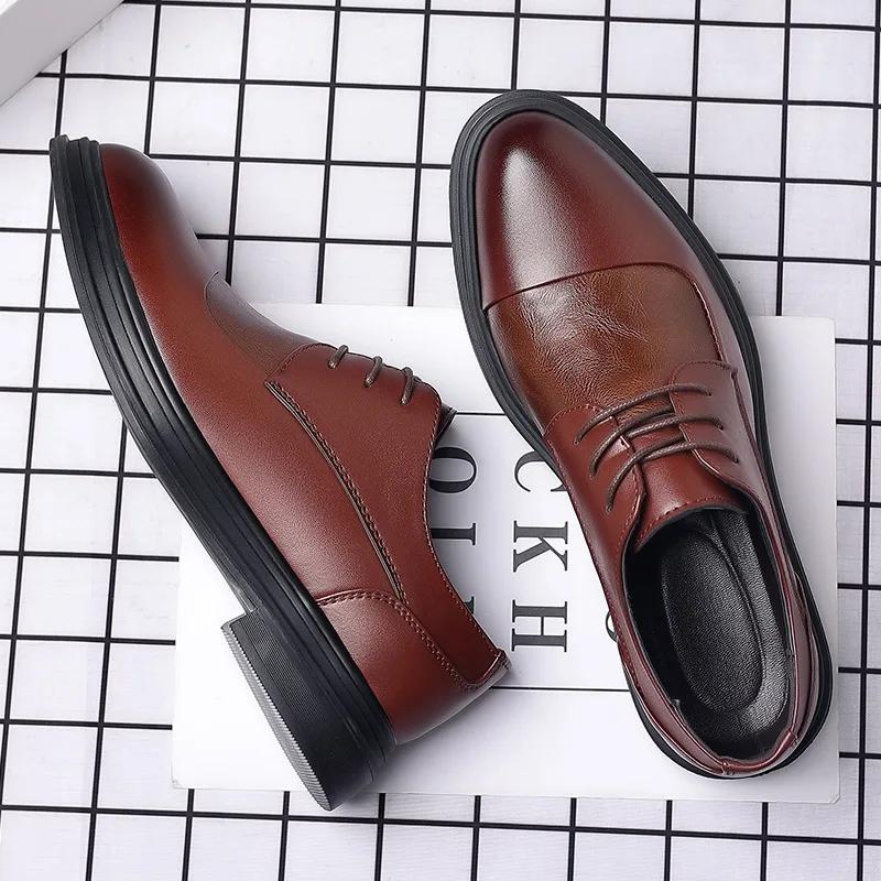 Fashion Designer Brand Black Leather Shoes for Men Wed Dress Shoe Lace Up Casual Business Oxfords Point Toe Office Formal Shoes for Male