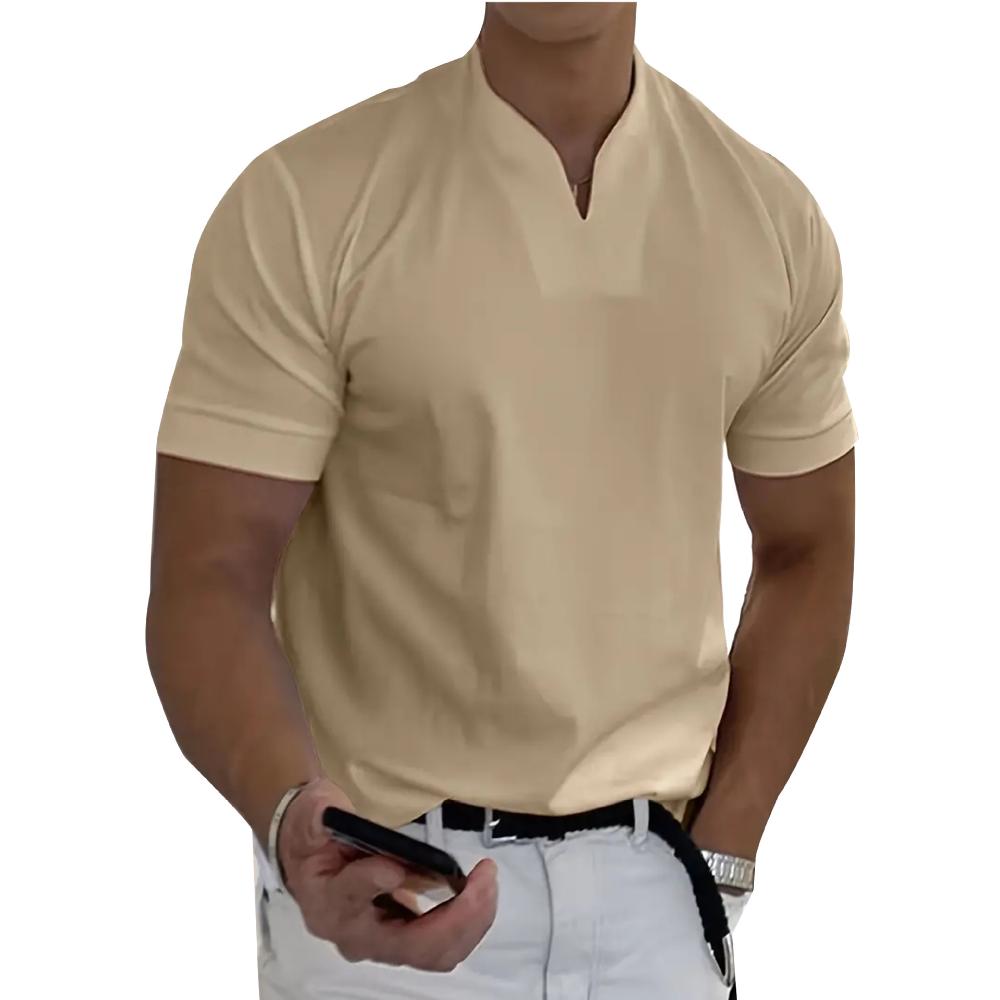 Summer New Muscle Men's Fitness T-shirt Elastic Cotton Short Sleeve Summer V-neck