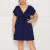 Women's Casual High Waist Belly Concealing V-Neck Drawstring Plus Size Dress