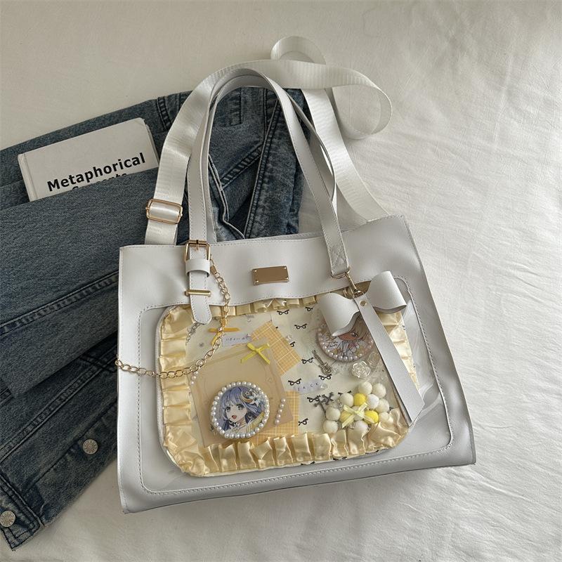 Japanese Bow Pain Bag Large Capacity Shoulder Tote Bag Girl Versatile Transparent Bag Sweet Cute Handbag