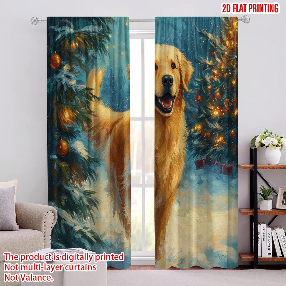 

2pcs,2D plane printing Creative Curtains Snowy Christmas Scene with Evergreen Trees Versatile Durable Polyester (without rod) 52.50 × 116.00 cm 2 pcs
