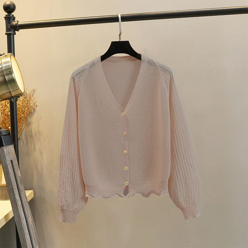 

Summer Shawl Short Ice Silk Sunscreen Ruffles Cardigan Lotus root powder(8150) XL