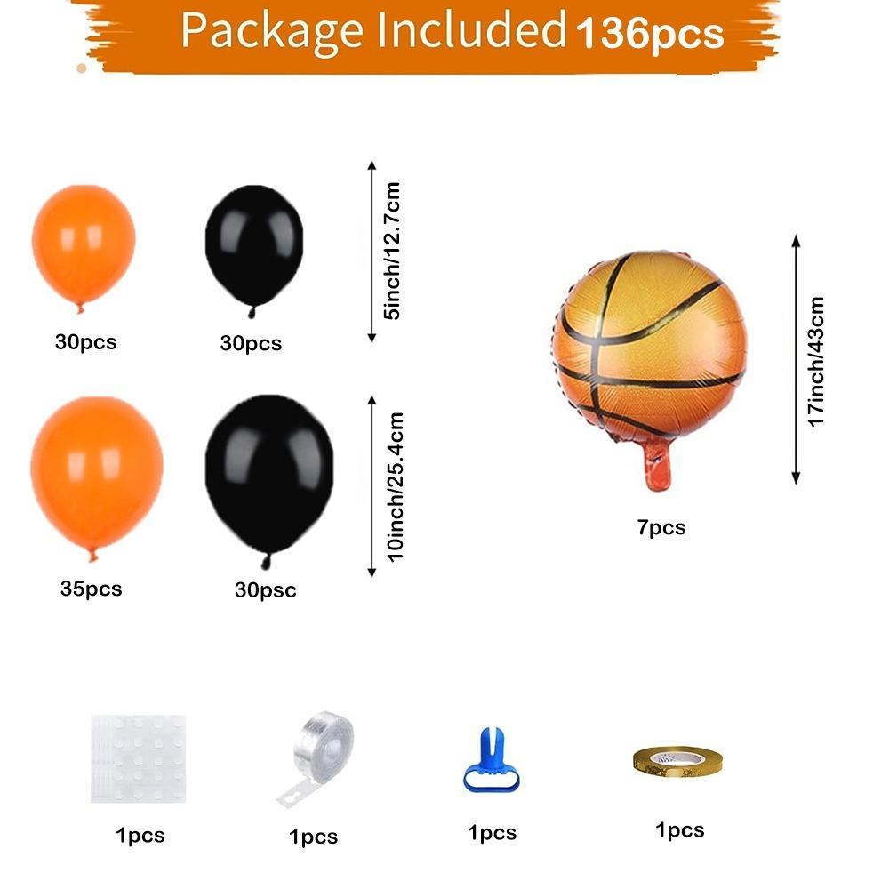 136pcs Basketball Balloon Set, Orange Black Balloon Chain Basketball Set, Boys Birthday Party Sports Themed Balloon Supplies