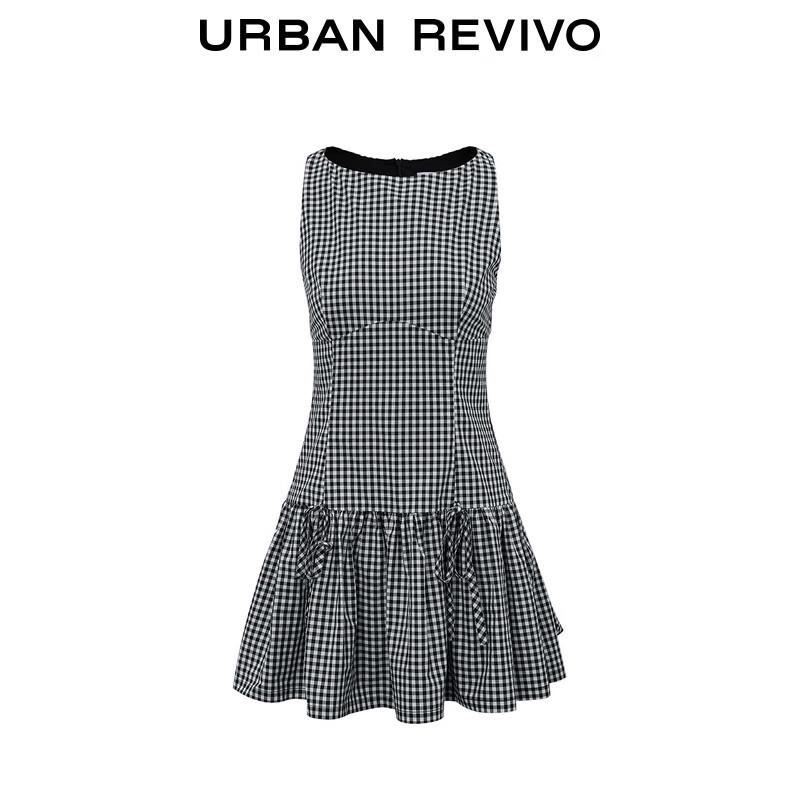 UR 2025 Summer Casual Plaid Sleeveless A-Line Dress