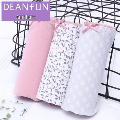 Deanfun Women's Cotton Mid-Waist Printed Briefs 3-Pack