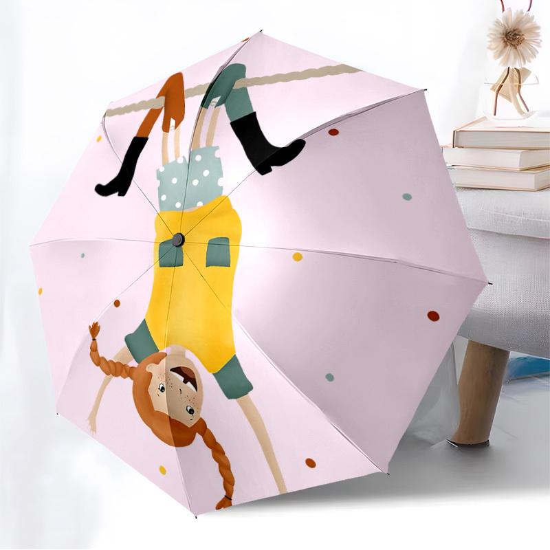 1pc Pippi Longstocking Automatic Folding Umbrella, Portable Collapsible Design, Casual Outdoor Accessory L1127006
