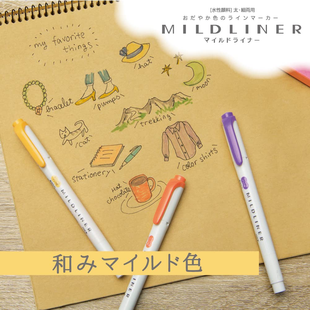Zebra Mildliner Highlighter Calming Mild RC 5 Pens, Colors, Colors, WKT7-5C-RC-N