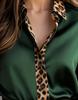 Leopard Print Satin Patchwork Slimming Long Sleeve Round Neck Shirt for Women - Spring/Autumn Collection