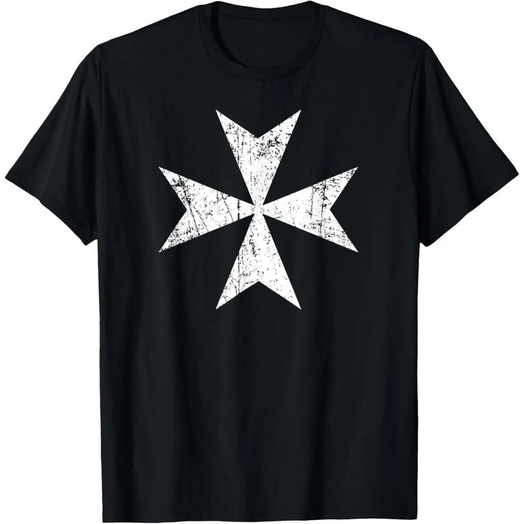 T-shirt Croce di Malta - Stampa bianca invecchiata Croce di Malta T-Shirt