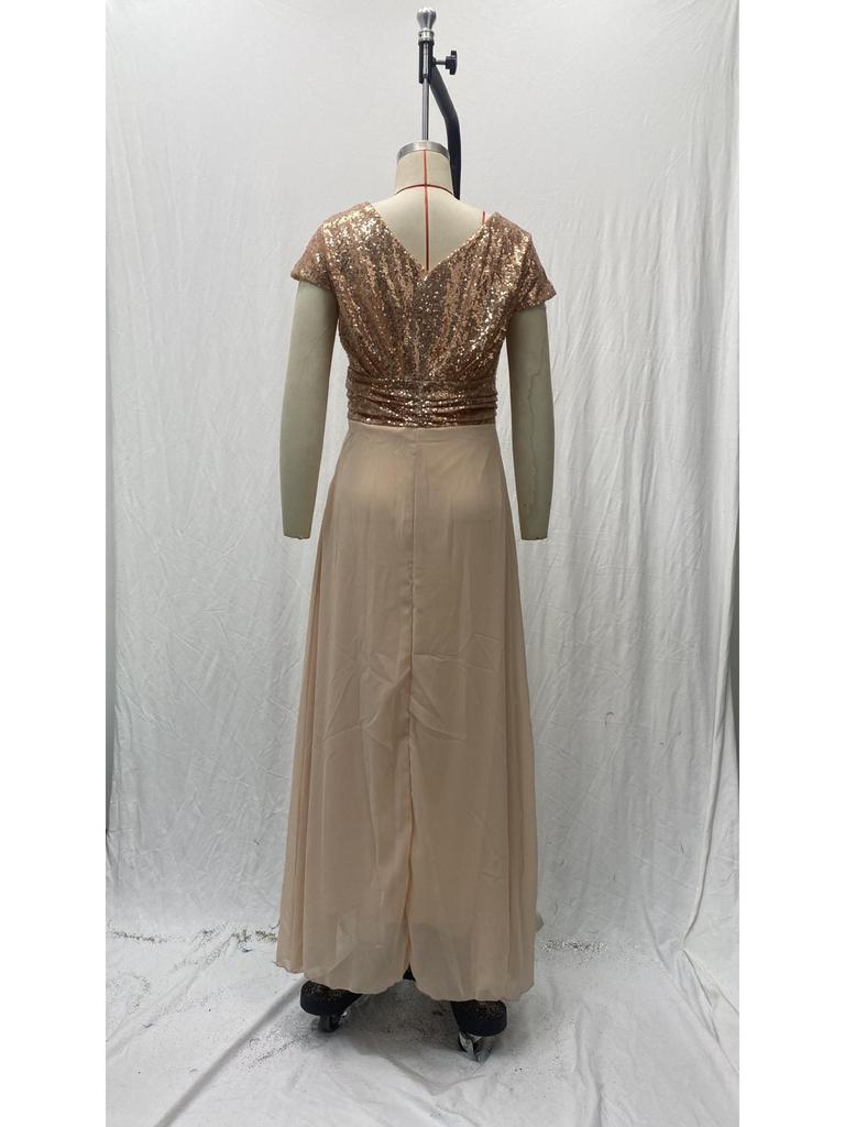 Elegant V-Neck Sequin Chiffon Sleeveless Dress for Spring/Summer 2025