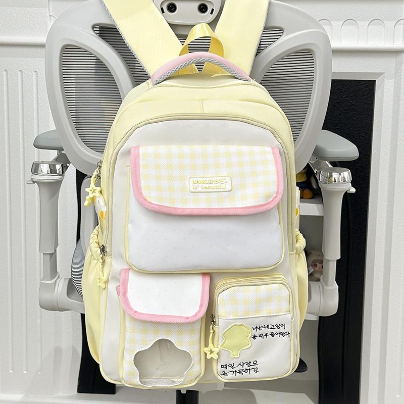 New schoolbag female Japanese ins cute dopamine contrasting color college style primary and secondary school students multi-compartment backpack