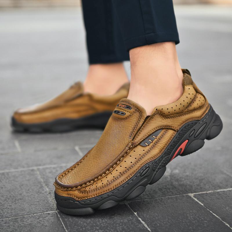 Men's Genuine Leather Shoes Luxury Platform Casual Sneakers Tennis Loafers Moccasins Hiking Outdoor Trekking For Men Trends 2024