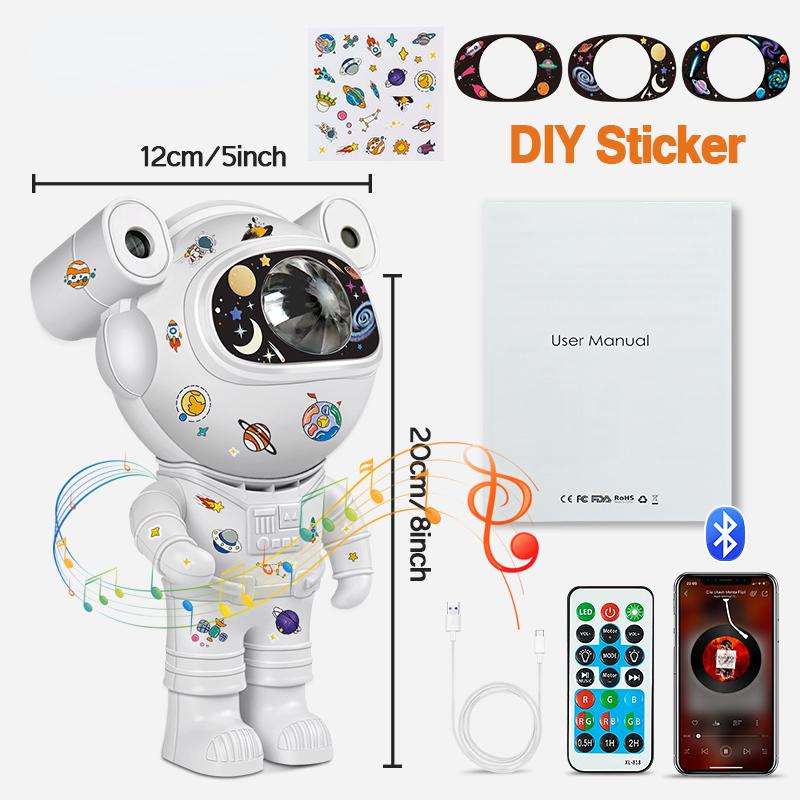 Kids Star DIY Projector Night Light with Remote Control 360 Adjustable Design Astronaut Nebula Galaxy Lighting Bluetooth Speaker