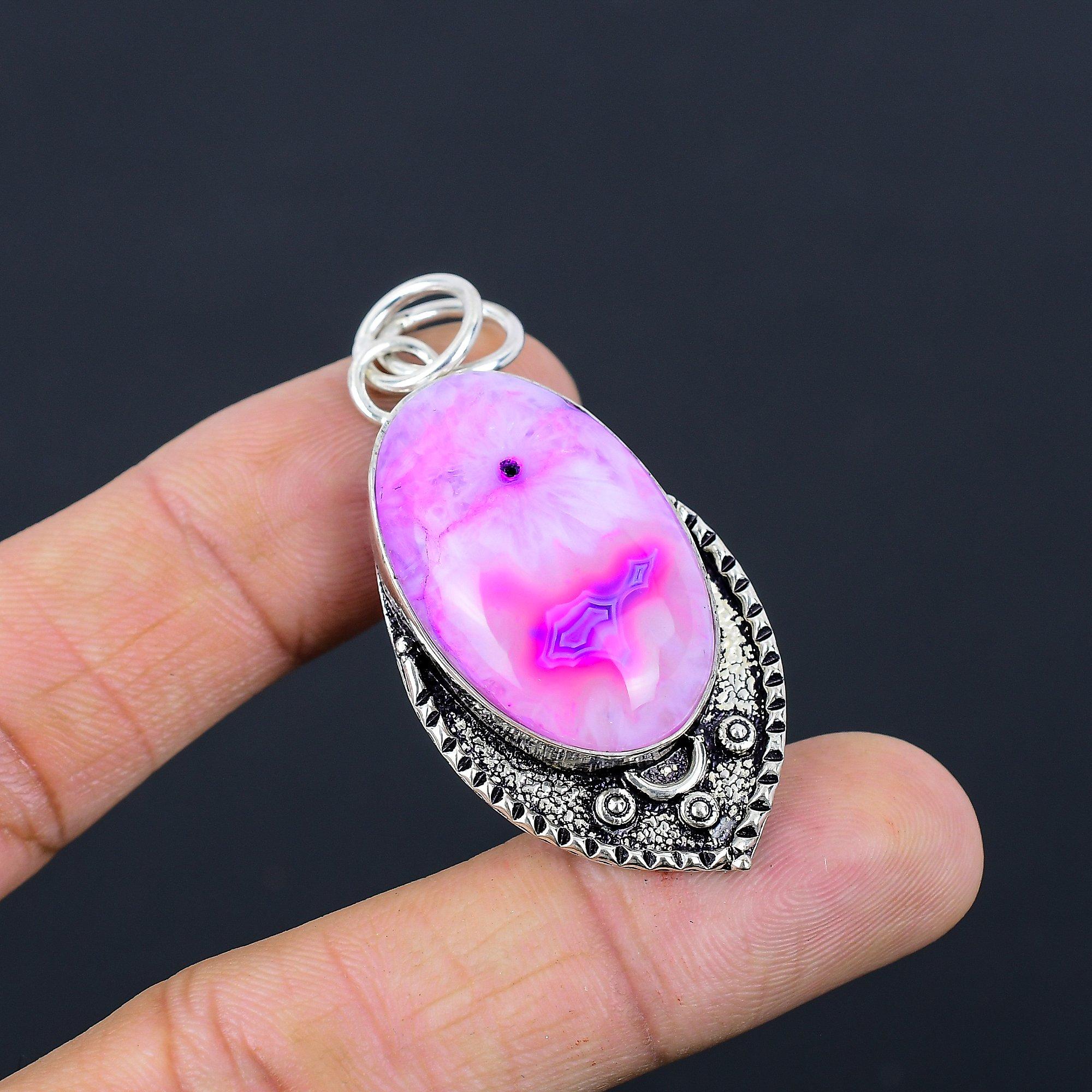 Sisters Day Sale Sterling Silver Pink Solar Quartz Gemstone Handmade New Pendant