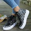 Damen Schnürfront High Top Plateauschuhe Leder Mode Leopard Lässig Komfort Höhenvergrößernde Sneaker Zapatos De Mujer