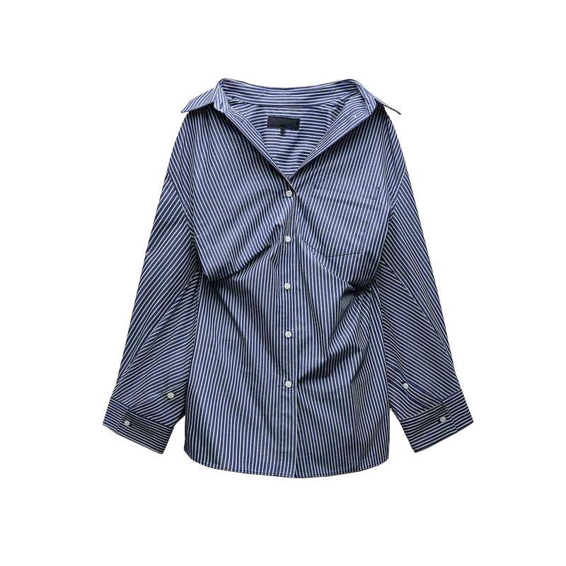 Summer New Product Women's Clothes Stripes Loose Poplin Long Sleeves Shirt 3520608 3067017 2020458