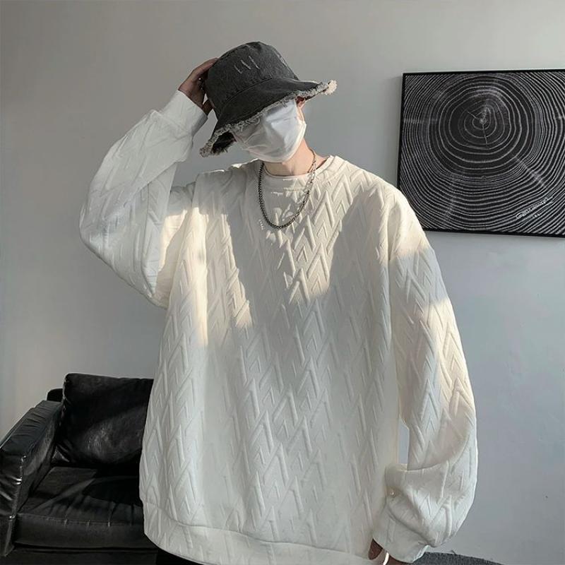 Vit Barock Tung Sweatshirt Herr Premium Vår och Höst Bas Tröja Oversize