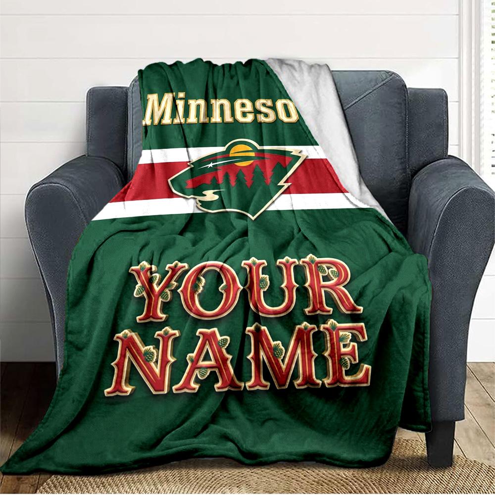 Name Custom Minnesota wild Logo Print Flannel Blanket High Quality Warm Comfortable Cover for All Seasons Perfect for Gifts Home Decor