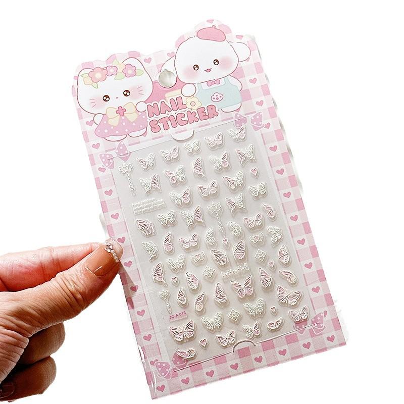 Xiaohongshu 5D Luminous Butterfly Nail Art Stickers - High-Grade, Colorful, Embossed Design