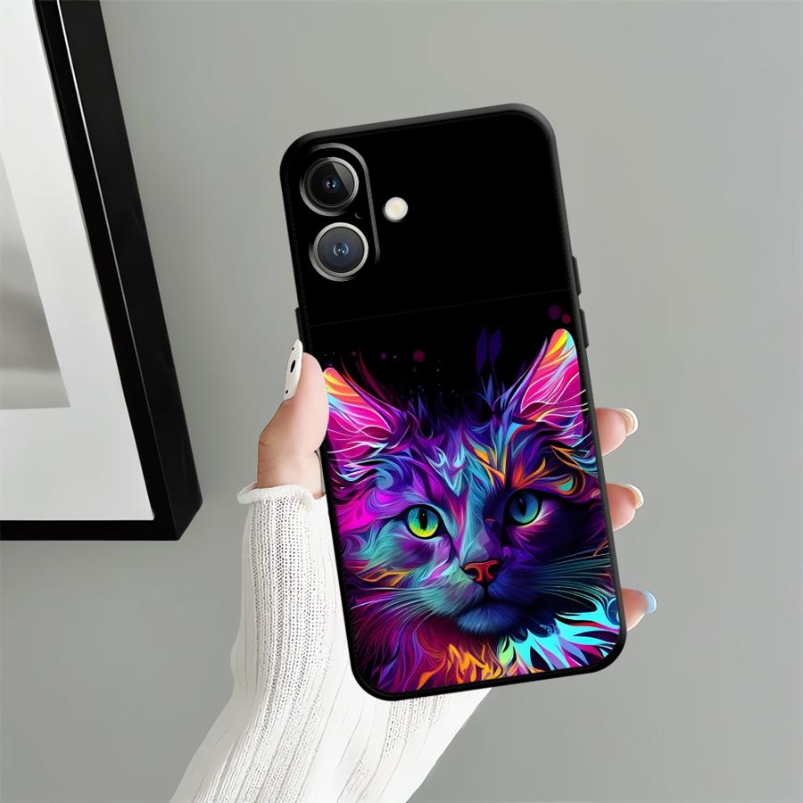 Cool Colored Cat Case for Apple iPhone 17 Pro Max 16 15 Pro 7 8 11 13 12 XR XS MAX Air 14 Funda Phone Cover
