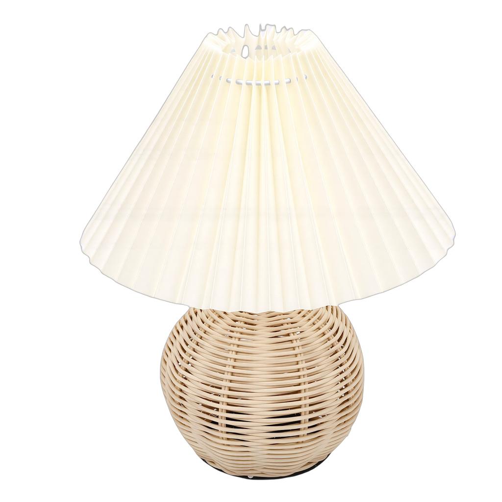 Plted Table Lamp Soft Yellow Light Linen Lampshade Rattan Base Bedside Lamp for Bedroom