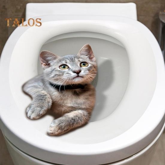 Adesivo Per Sedile WC A Forma Di Gatto – Simpatico Gattino Con Carta Igienica, PVC Impermeabile, 29,5x24 Cm - 2
