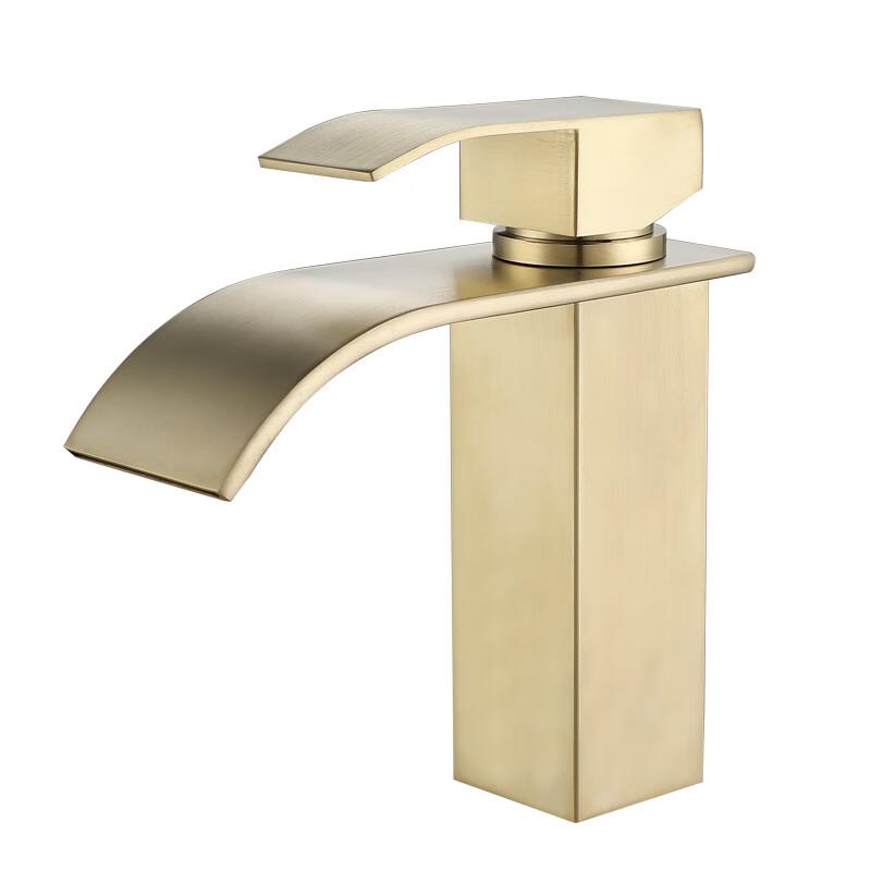 TLXT Golden Waterfall Square Stainless Steel Basin Faucet