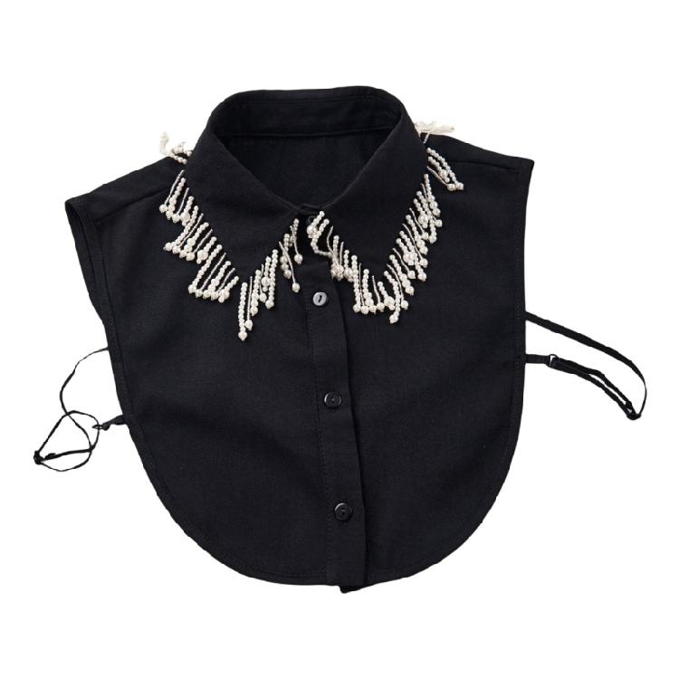 

Elegant False Collar Jeweled Pearls Tassels Detachable Falase Collar Shawl for Women Fashion Stitching чорний