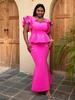 Fuchsia Mermaid Party Dresses Ruffles Sleeve V Neck High Waist Peplum Evening Cocktail Event Gowns for Women