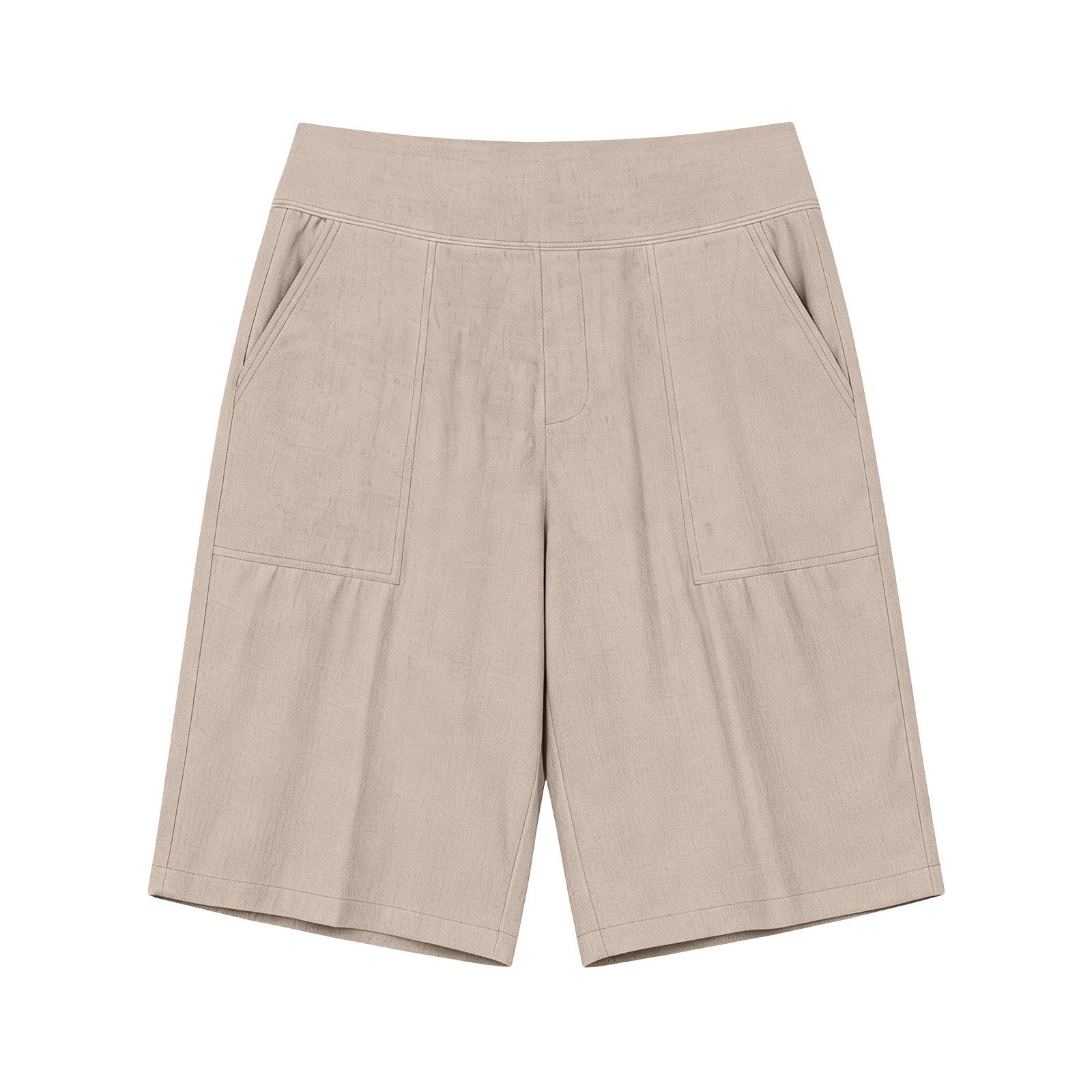 Women s High Waist Solid Linen Blend Bermuda Shorts Loose Wide Leg Japanese Casual Cropped Trousers S абрикосовый