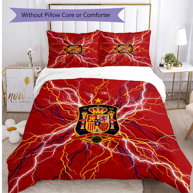 Spain Football Printed Bedding 3 Piece Set Cozy Breathable Bed Cover Set As Housewarming Holiday Gift