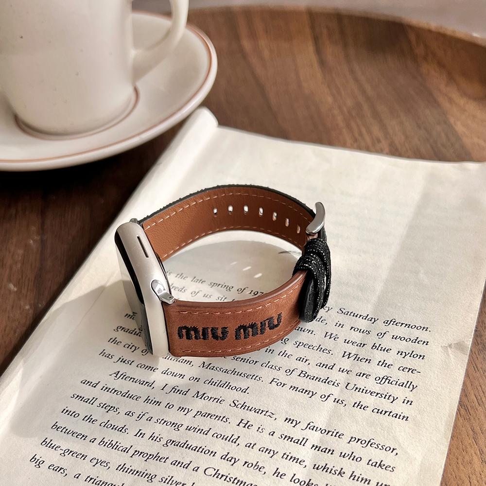 Watch Band For Apple Watch Series 10 Ultra 9 8 7 SE 6 5 4 3 2 1 46mm 49mm 45mm 44mm 42mm Embroidered Denim Leather Strap