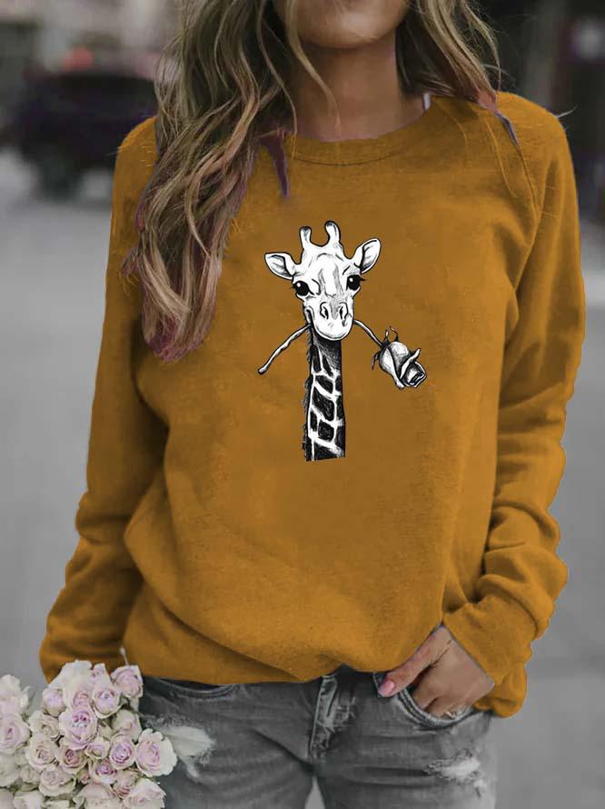 Women's Giraffe Animal Round Neck Hoodie