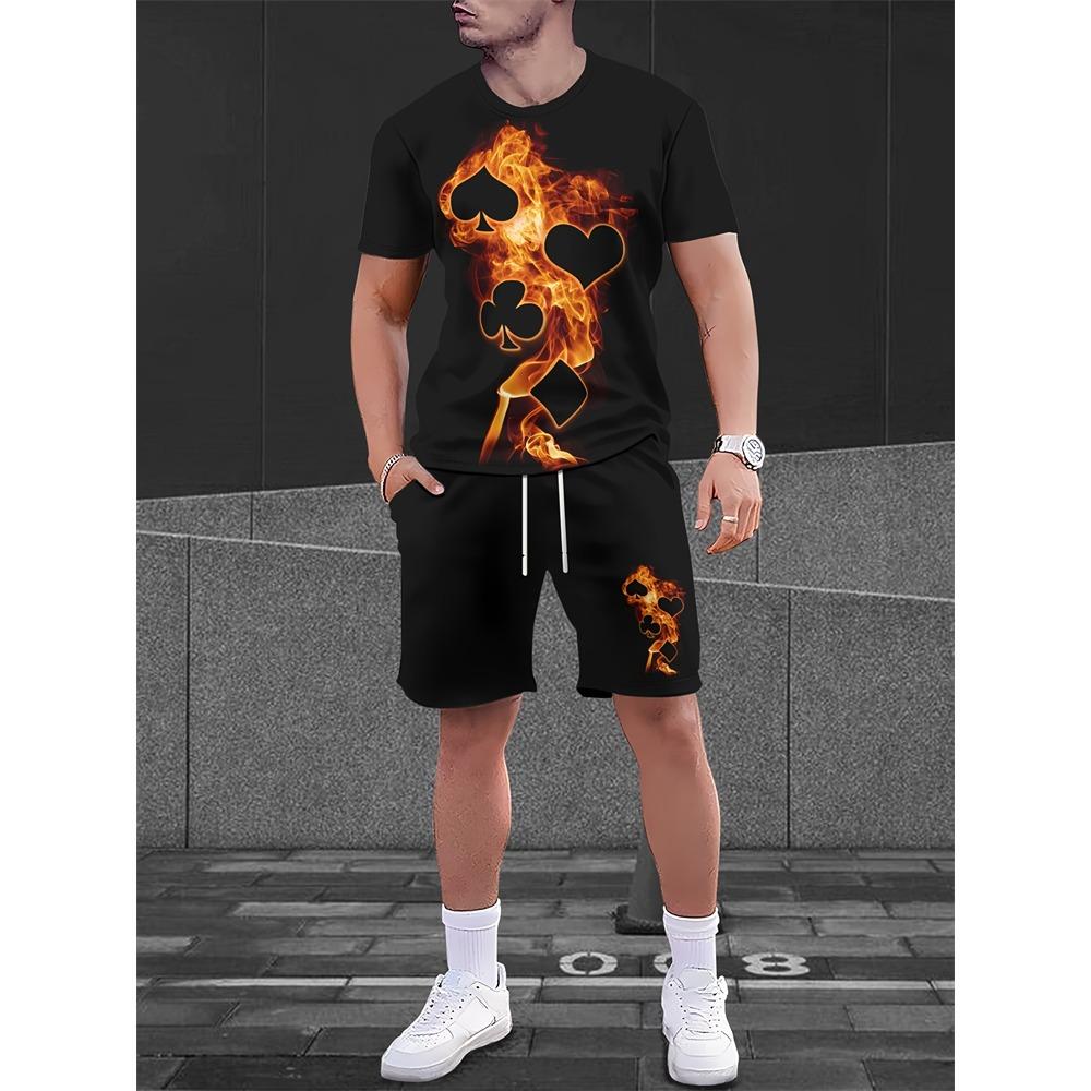 Neue Mode 3D Lustiger Druck Herren Anzug Übergroß Kurzarm Shorts Zweiteiler Herren Sportbekleidung Sommer Freizeit Reise Anzug