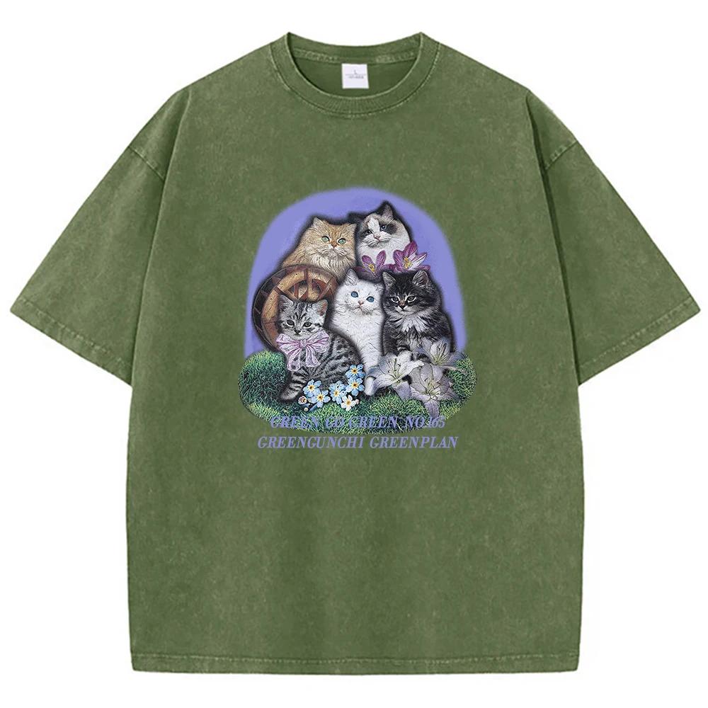 Fünf verschiedene Katzenrassen Print Herren T-Shirt Grafik Weiche T-Shirts Hohe Qualität Atmungsaktives T-Shirt Kleidung Süße Komfortkleidung