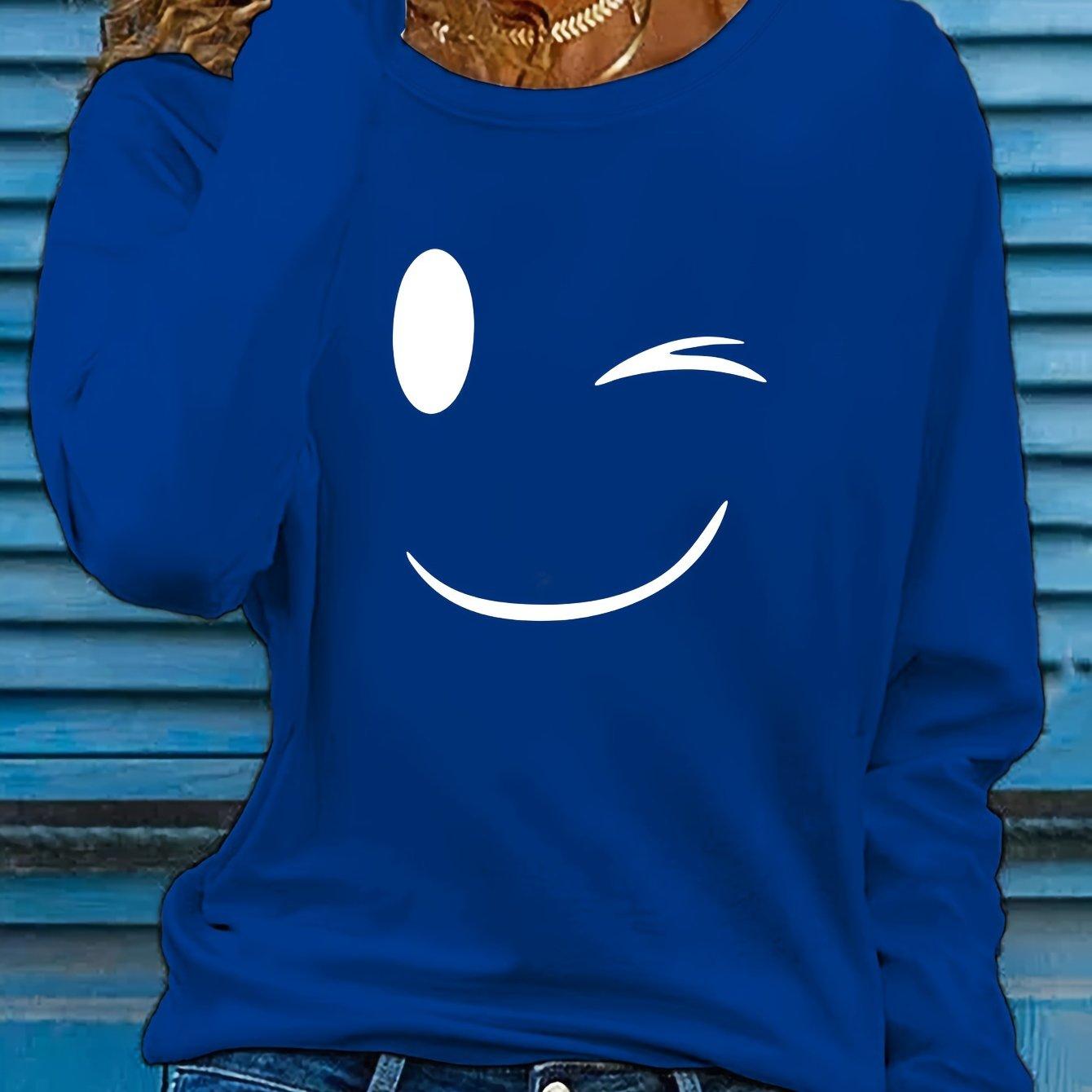 

Футболка с принтом «Улыбка», повседневный топ с длинными рукавами и круглым вырезом, весна и осень, женская одежда XL