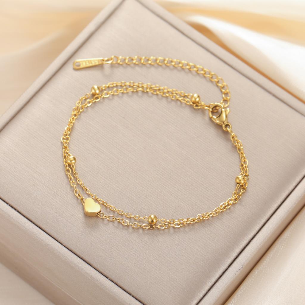 Double Layer Love Heart Couple Bracelet Anklet Fashion Beach Seashell Pearl Chain Jewelry