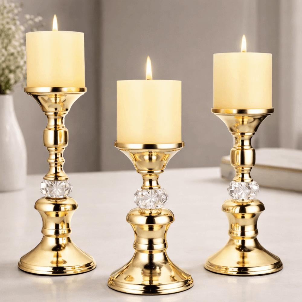 Vintage Gold Metal Pillar Candlestick Non-slip Bottom Candle Stand Table Candle Holder  Party