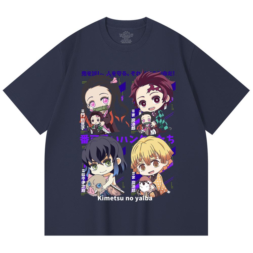 230 Gsm 100% Cotton Demon Slayer V80 Hashiras Chibi Print Unisex Heavy Cotton T Shirt