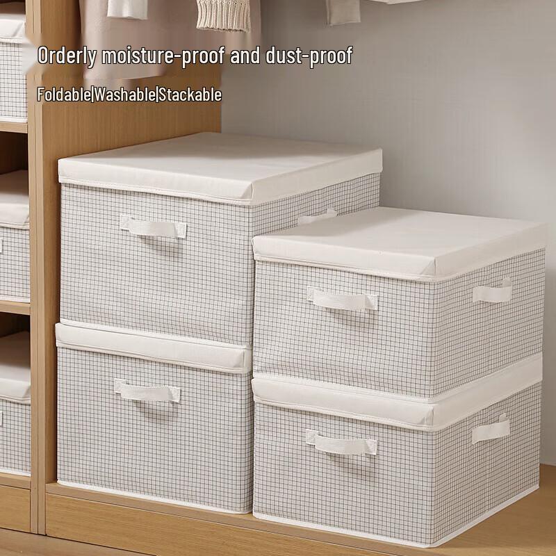 Anqin Plaid Fabric Storage Bins with Lids, 2-Pack