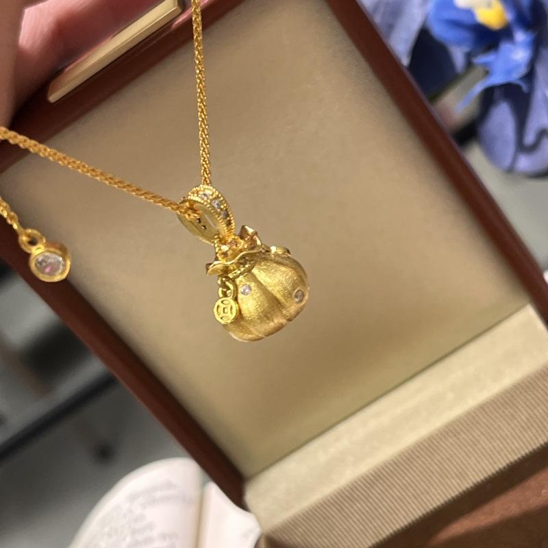 Seiko Wealth Rolling, Hand-Brushed Pumpkin Lucky Bag Necklace, High-End Collarbone Chain, Exquisite Necklace