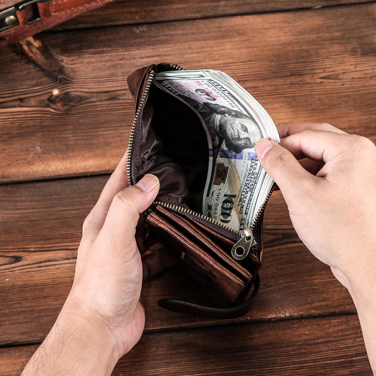 CONTACT S мужской компактный бумажник из натуральной кожи кофейный — фото 8