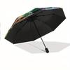 Automatic Open/Close Folding Umbrella with Cute Green Frog & Raindrop Design - 8-Rib Compact Travel Umbrella with Ergonomic Ha