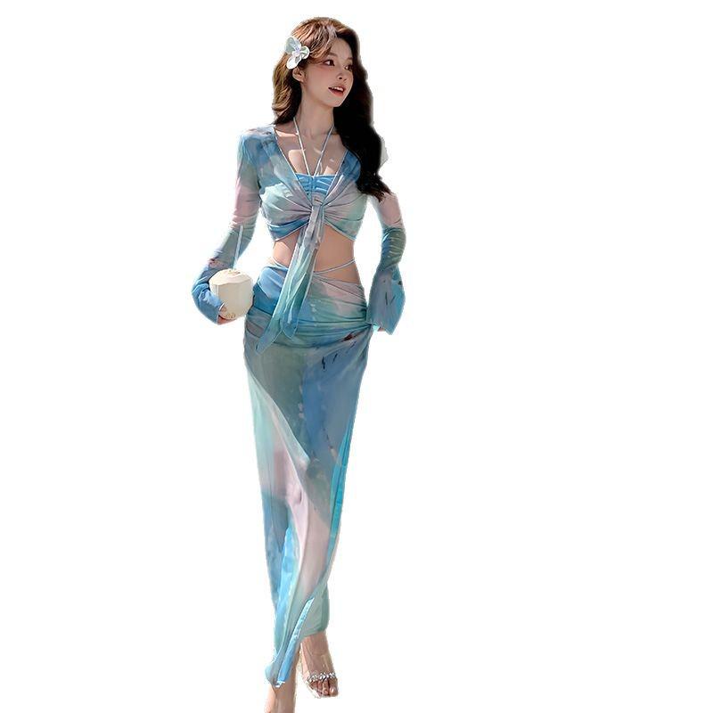 2025 Women's High-End Swimwear: Elegant Split Long Dress & Bikini Four-Piece Set