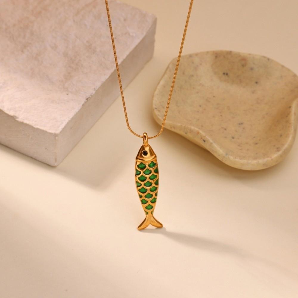 3D Charms Fish Pendant Necklace Snake Chain Marine Life Necklace Enamel Ocean Necklace  Classic