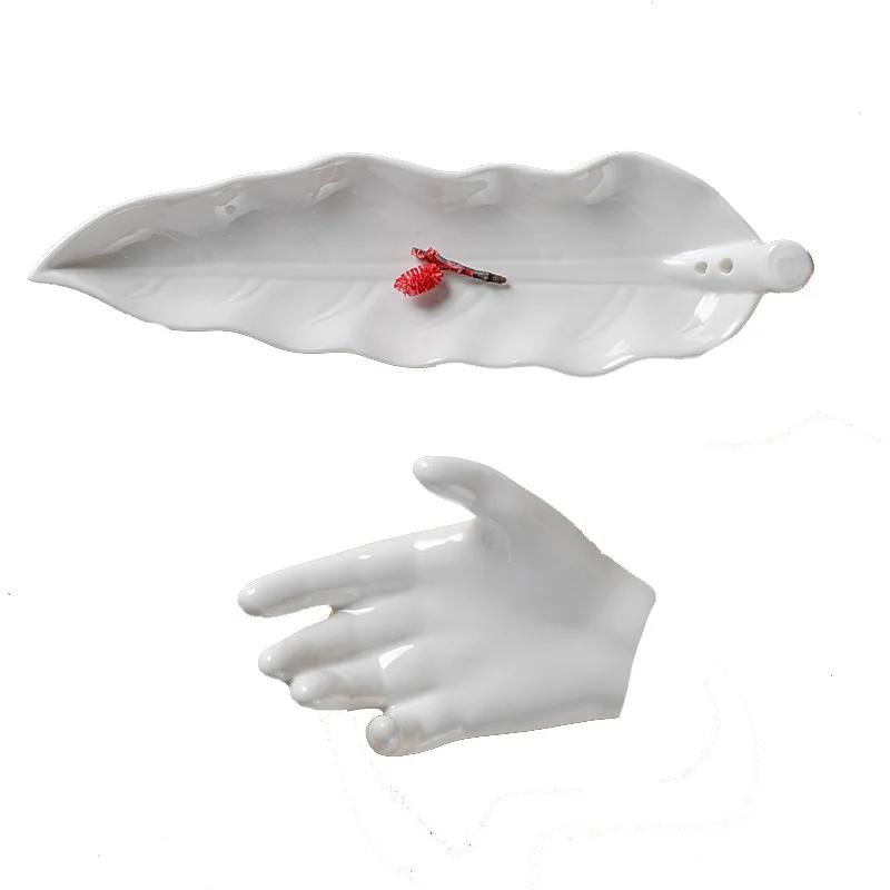 BRCreative White Tableware Leaf Plate Buddha Hand Plate Hotel Restaurant Dessert Sushi Plate Nordic Home Kitchen Ceramic TablewareEY